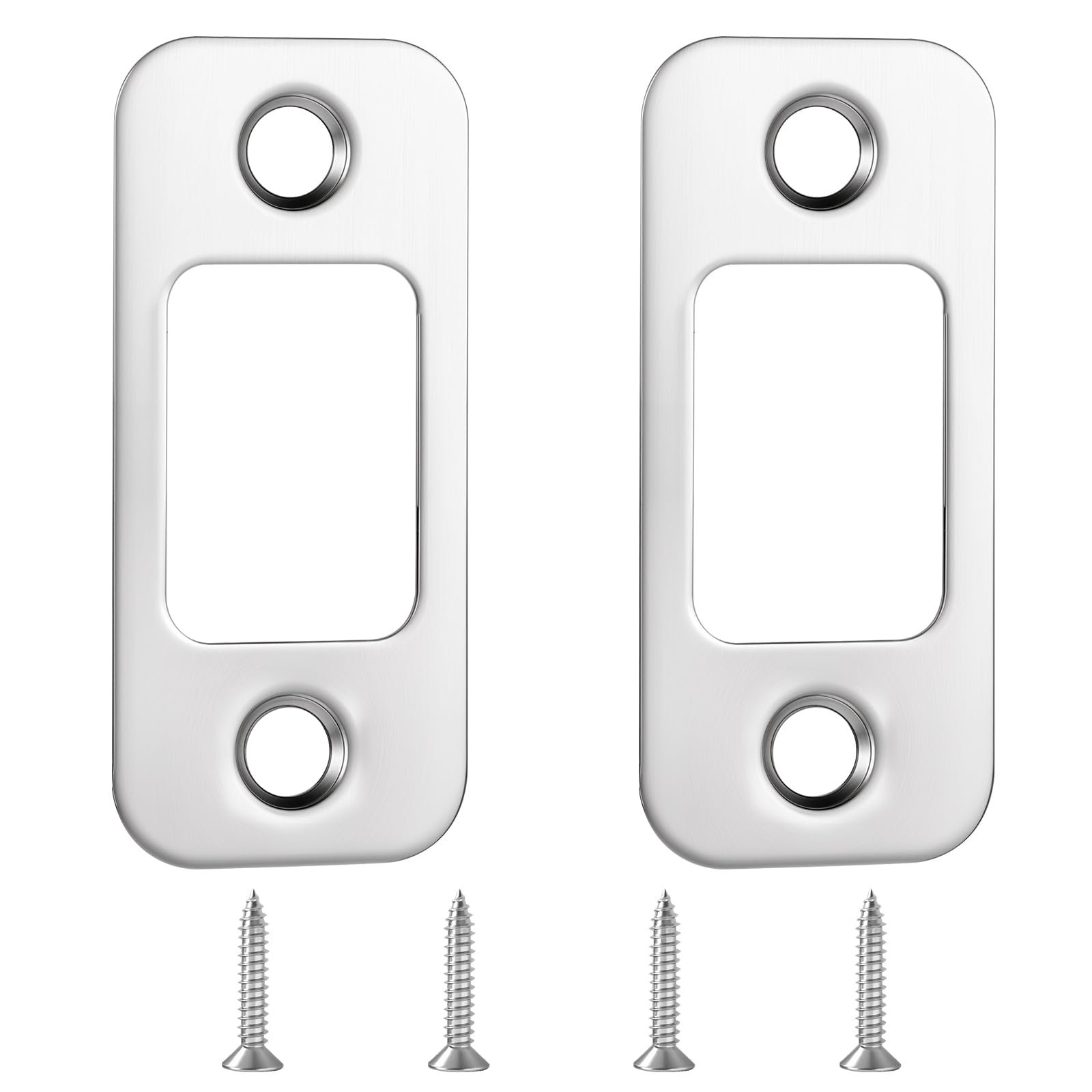 Ymapinc 2 Pack Deadbolt Strike Plate, Adjustable Door Strike Plate, 1" x 2-1/4" Strike Plates for Interior Doors, Round Corner Door Backplate with 4 Screws, Stainless Steel, Steel Color