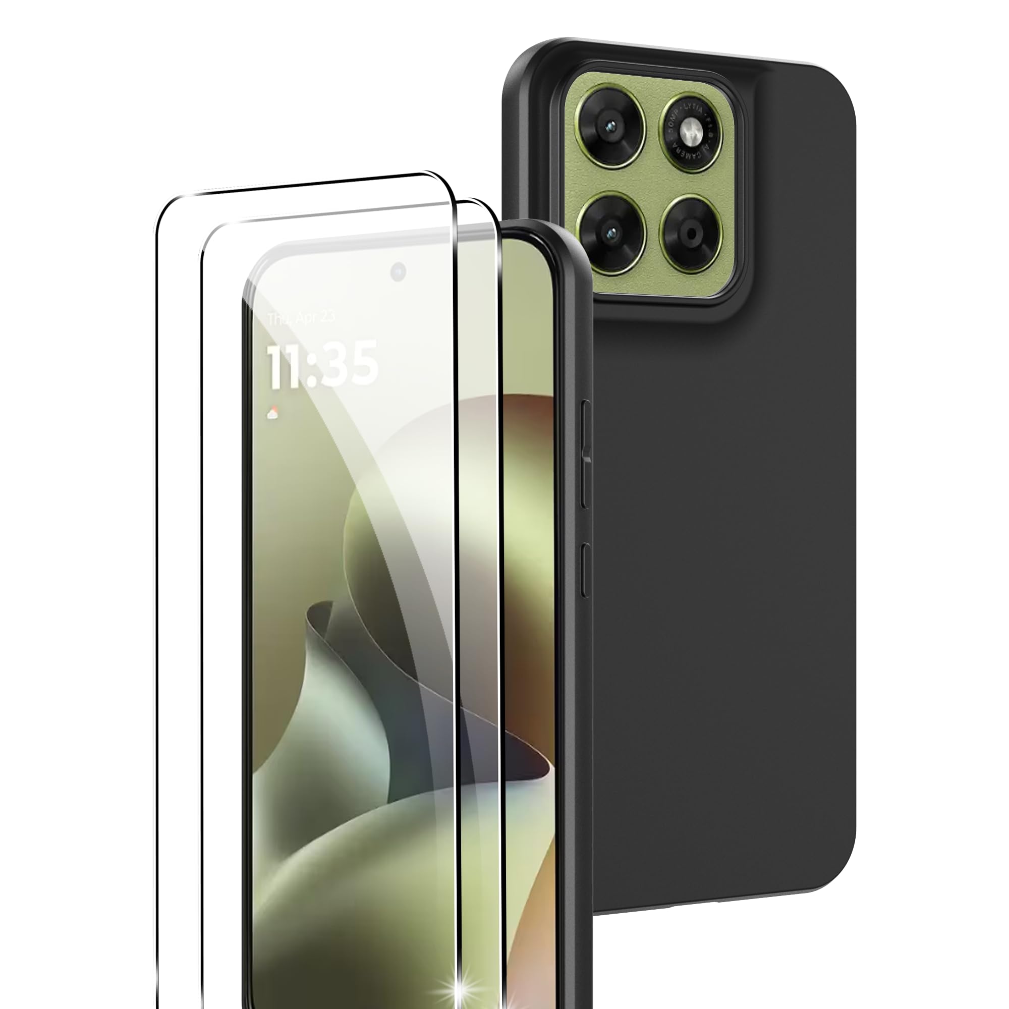 Rojeuinn Cover per Motorola Moto G67/G77/G87 5G + 2 Pezzi Vetro Temperato, Custodia Protettiva Morbida in Silicone TPU Anticaduta e Antipolvere con Proteggi Schermo Ultra Trasparente Durezza 9H - Nero