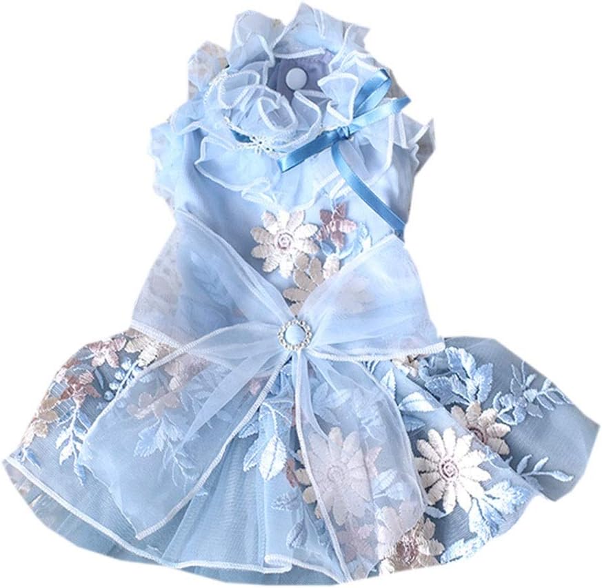 Elegant Gray and Blue Pet Wedding Dress Embroidery Cats and Dog Clothes Princess Dress Teddy Bichon Hiromi (Small)