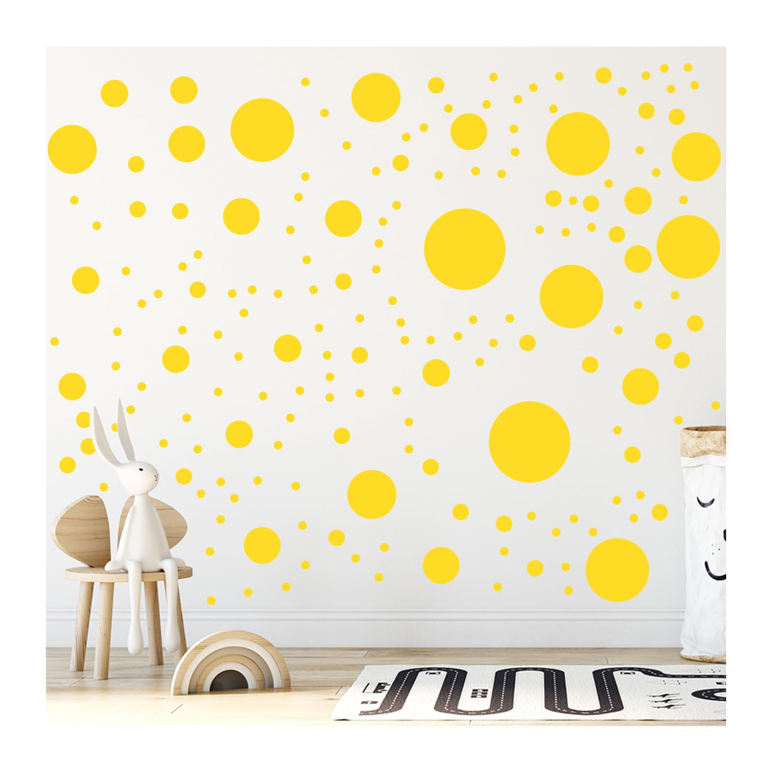 Stickerdeen Yellow 500+ Assorted Polka Dot Circle Wall Stickers For Kids Bedroom Living Room, Classroom, Playroom Decor Removable Vinyl Wall Stickers Dots Wall Decals (Yellow)