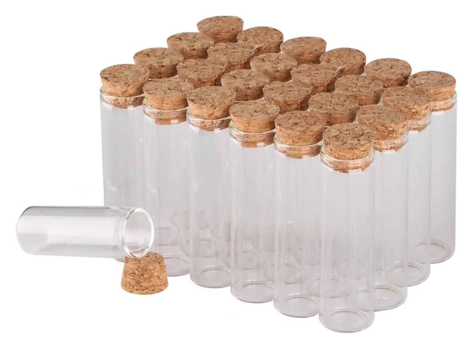 Przezroczyste szklane probówki, Szklane probówki z korkiem, opakowanie 24 sztuk o pojemności 5–30 ml, różne rozmiary(14ml 60mm)