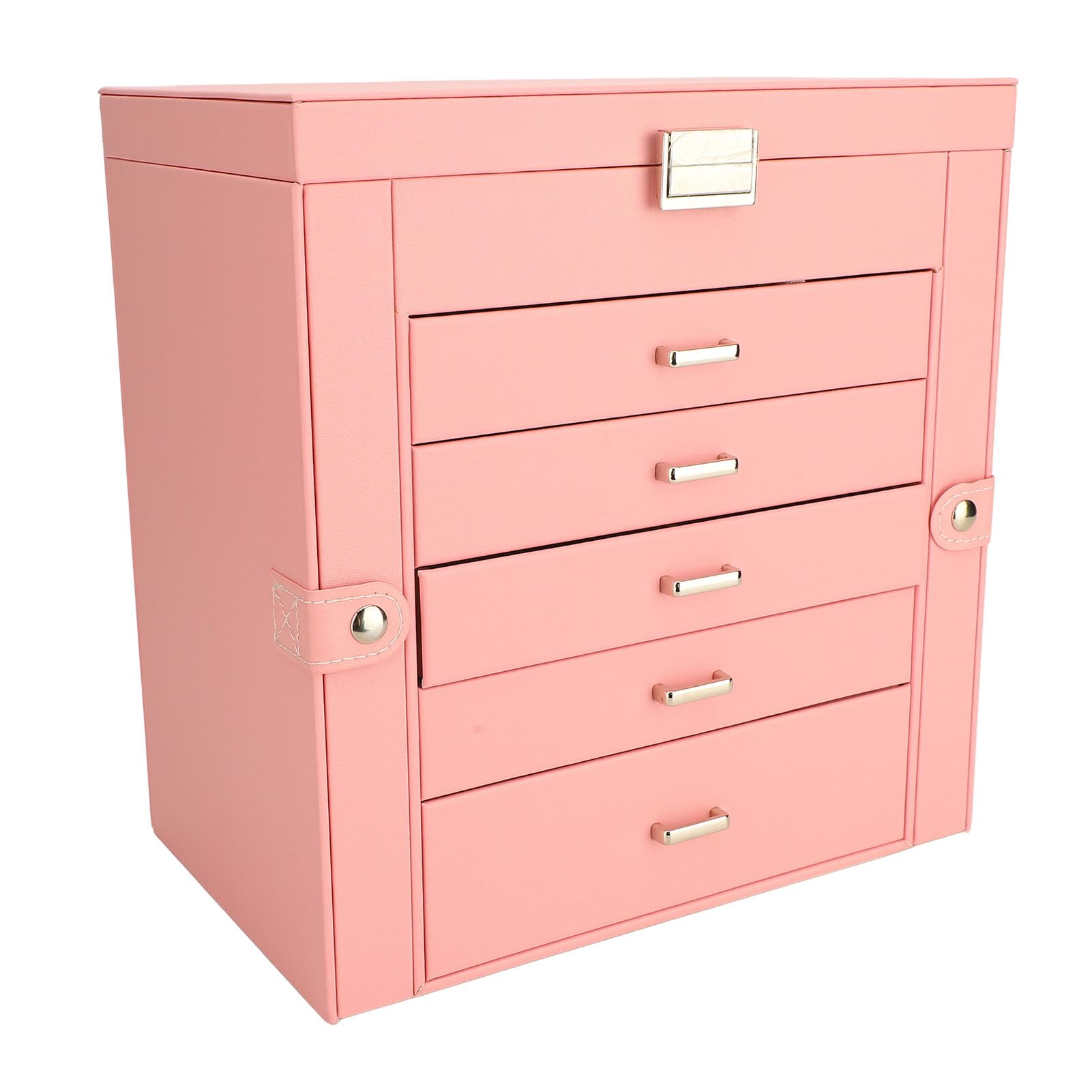 Abschließbare Schmuckschatulle mit 6 Ebenen und 5 Schubladen, Großer Schmuck-Organizer, Spiegel-Schmuckkästchen mit Fächern, Ideal für Damen, Ringe, Ohrringe, Halsketten, Armbänder und Uhren
