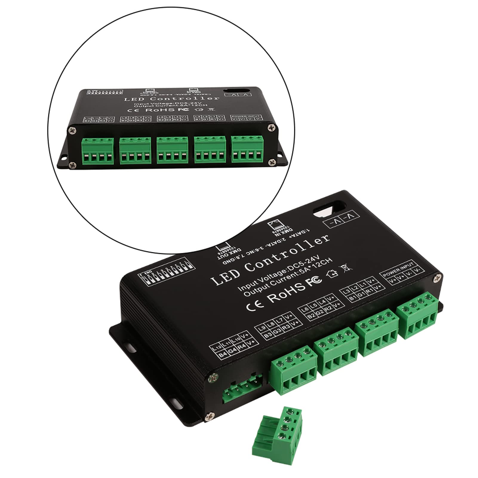 Controlador LED DMX, decodificadores LED DMX, DC5V-24V Controlador LED RGB de 6 canales Módulo de tira de controlador de decodificador DMX para módulo de tira LED Controlador de atenuación