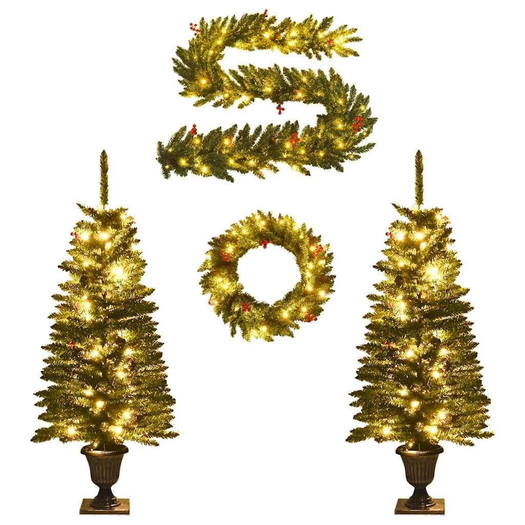 vidaXL Árboles de Navidad Artificiales 2 uds Corona, Guirnalda y LED