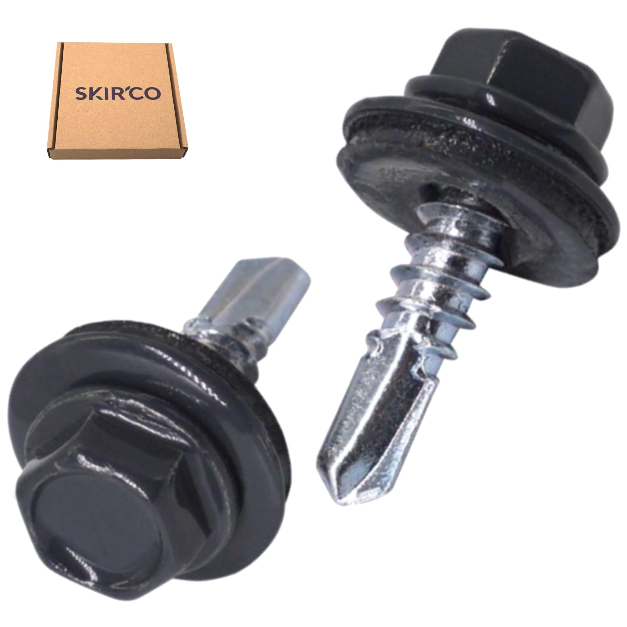 SKIR'CO (50 pcs) Roofing Screws, Hex Head, 4.8 x 19 mm Painted Self-Drilling Screws With EPDM Washers (Anthracite grey RAL 7016) - Image 2