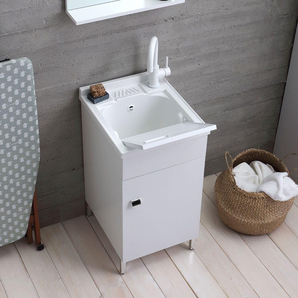Kiamami Valentina - Mueble con lavabo de 45 cm blanco con lavabo y tabla de lavado | Pratico