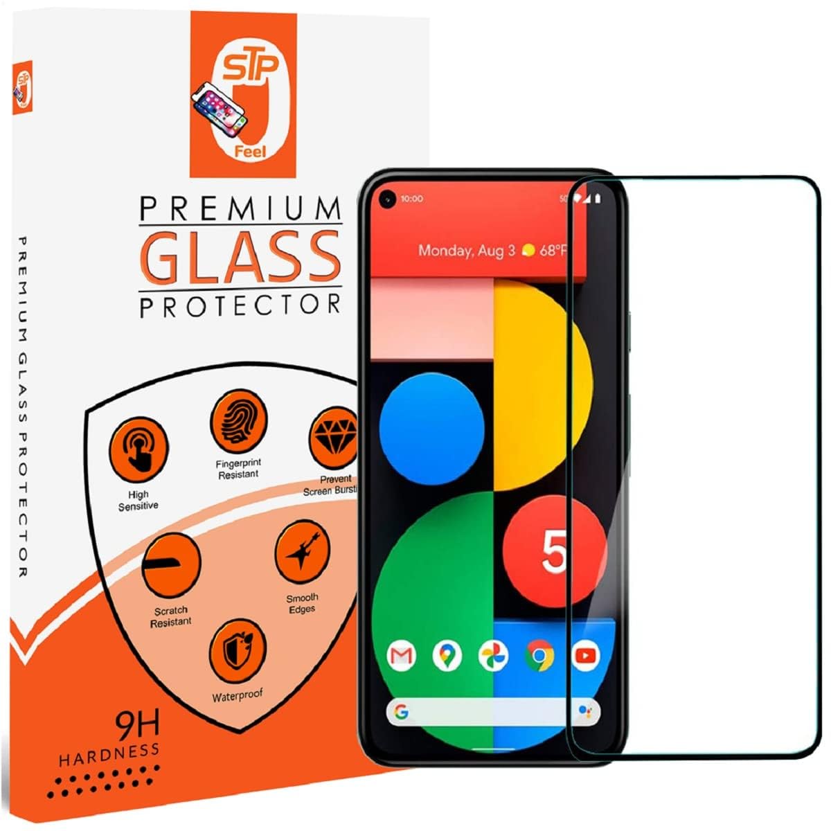 stp feel® premium hd+ tempered glass screen protector guard compatible for google pixel 5 4g (6 inch, pack of 1) | edge to edge coverage with easy to installation kit for smartphone