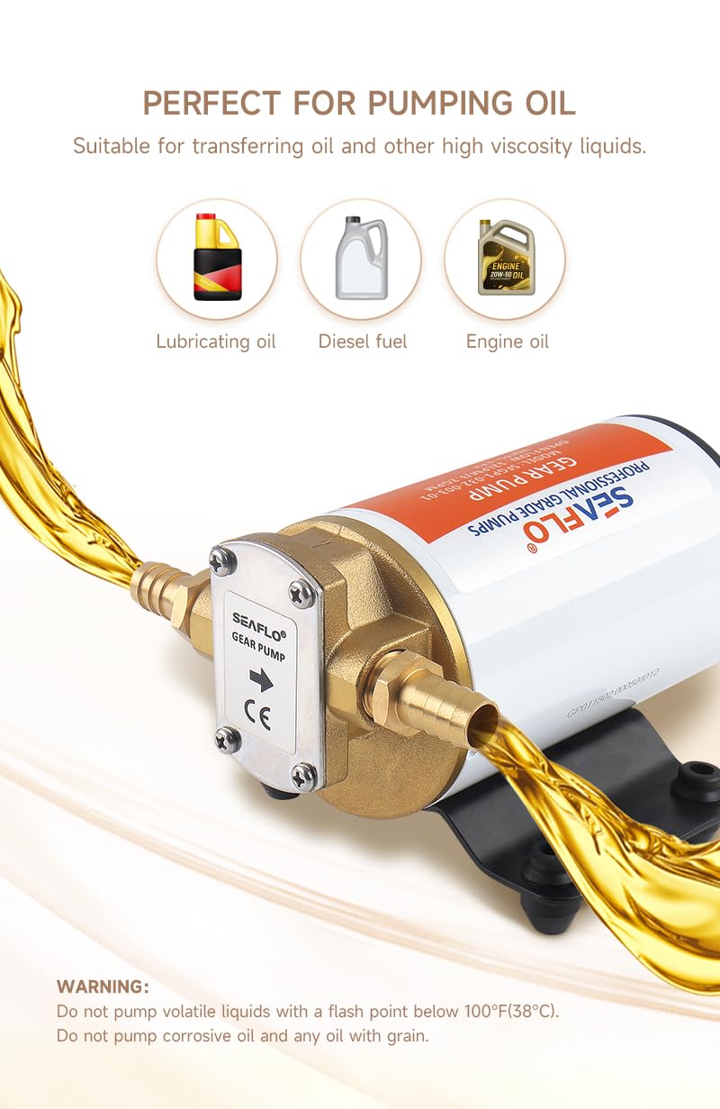 LIGHTEU, Seaflo, pompa ad ingranaggi da 12 V, per trasferimento dell'olio, 3,2 GPM, 12LPM, connettori FNPT, ruota in rame, pompa di cambio olio elettrica