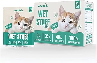 Zoomies Chicken Breast in Bone Broth, Cat Wet Food - 80g (Pack of 10) | 100% Natural | 7% Protein | 32g Chicken Breast | W...