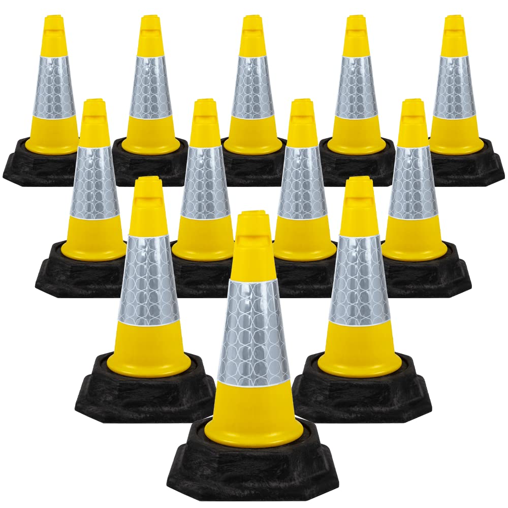 Street Solutions Uk Yellow - 12 X 460Mm Tall Traffic Cones Reflective Sleeve For Indoor And Outdoor Usage, Self Weighted Cones Are Manufactured In The Uk