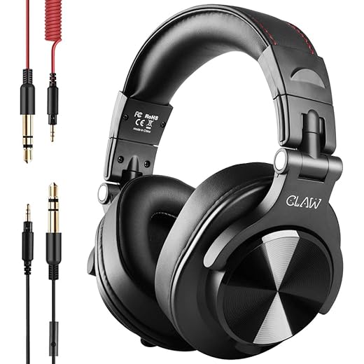CLAW SM50 Professional Studio Monitoring DJ Wired Over Ear Headphones with 2 Detachable Cables (2.8m Coiled Cable & 1.2m Straight Cable with Mic and in-line Controls) (SM50 Black)