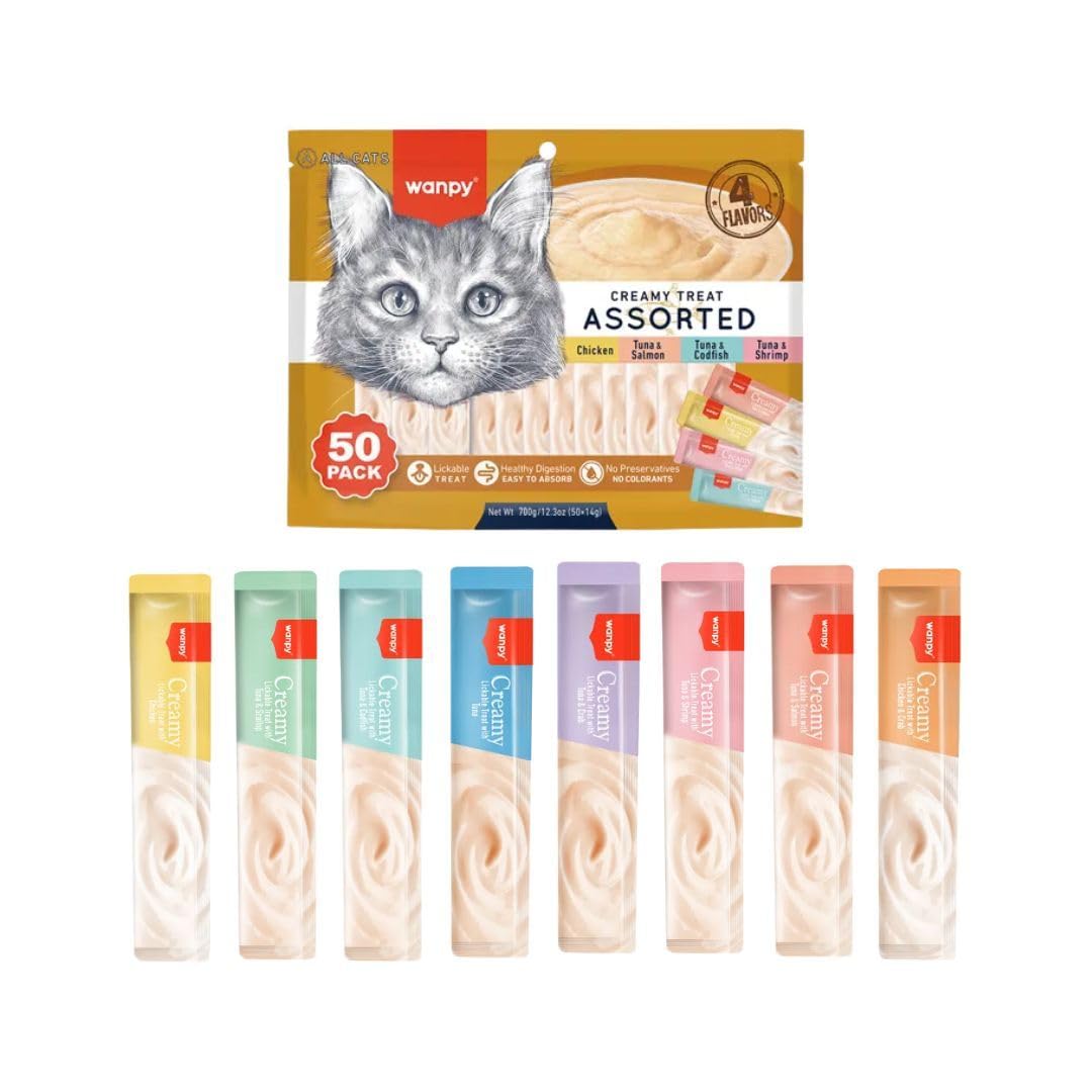 Wanpy Creamy Treats Lot de 50 friandises pour chat 4 saveurs