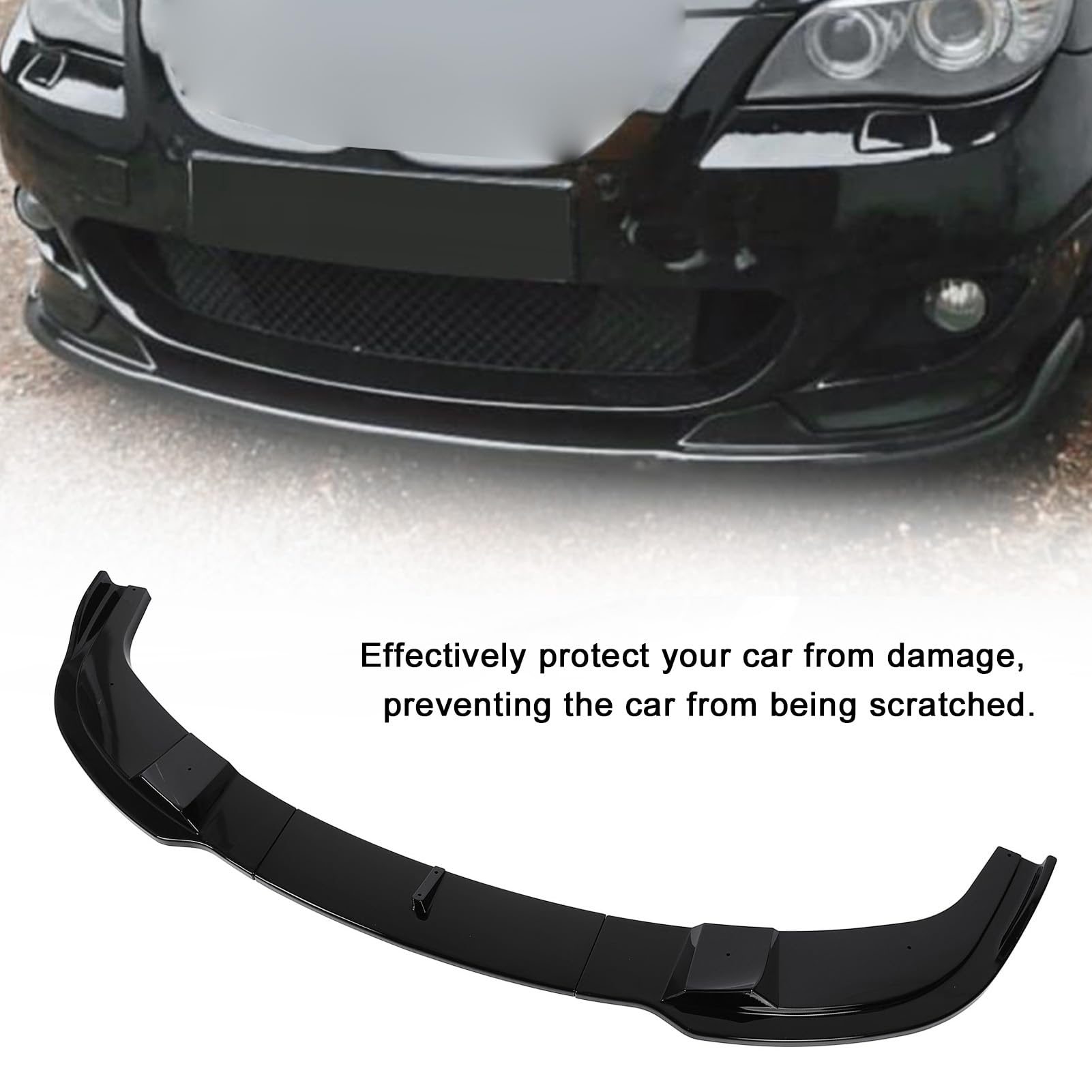 Ausla Becquet de Lèvre de Pare-Chocs Avant, Matériau ABS, Kit de Carrosserie 3 Pièces pour Série 5 E60 E61 M Sport 2005 à 2010, Améliore l'aérodynamisme et Protège Votre Voiture (Noir Brillant)