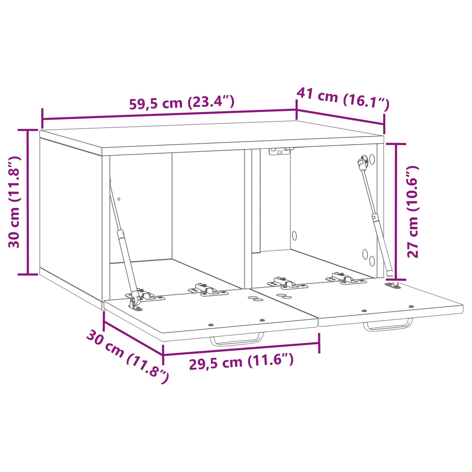 Wandmontierter TV-Schrank Betongrau 59,5 x 41 x 30 cm, Entertainment-Center mit Regalen und Fächern für Medienplayer und Konsolen, platzsparendes Design für Wohnzimmer, robuste