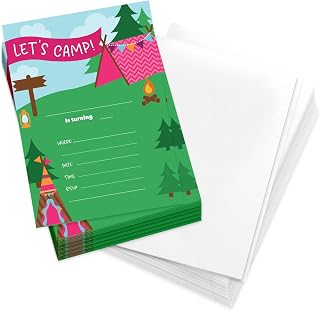 Desert Cactus Camping Happy Birthday Invitations Style 3 Girls Invite Cards (25 Count) With Envelopes Boys Girls Kids Party (25ct)