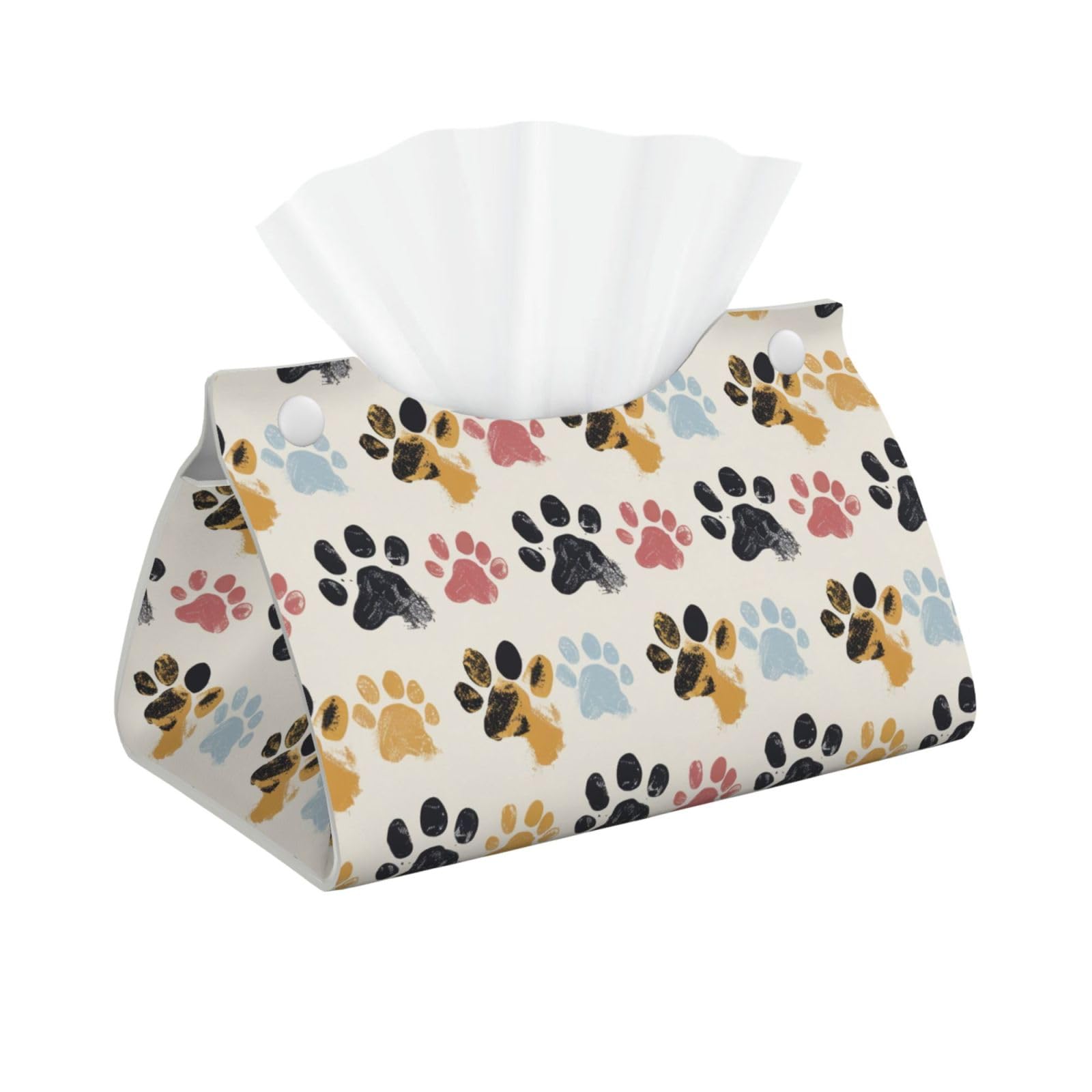Dog Paw Pattern Print Tissue Box Cover Foldable Tissue Storage Box Leather Tissue Cube Box Holder for Living Room Bedroom Office Car Home Decor