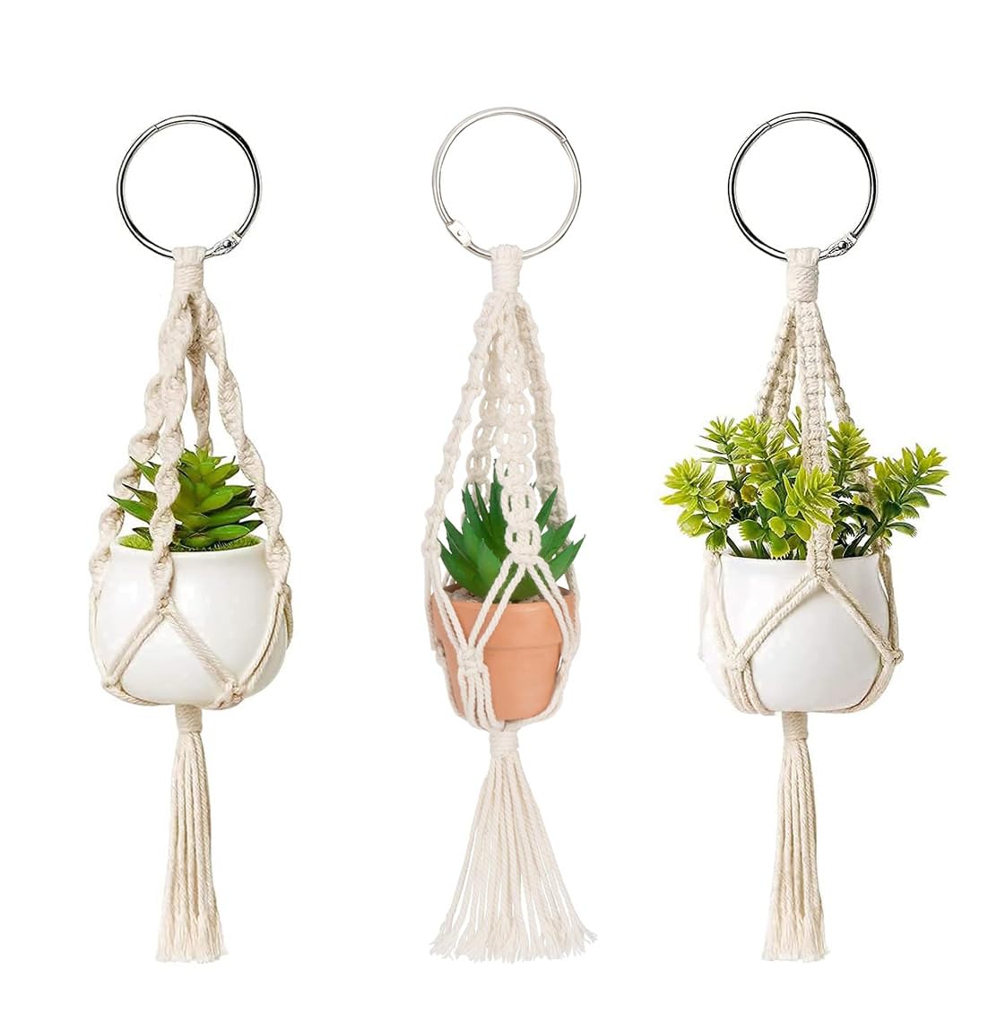 Rigute Juego de 3 colgadores de macramé para Colgar Plantas, Cesta para Colgar en la Pared Interior, Soporte para macetas, decoración Bohemia del hogar, 35 cm