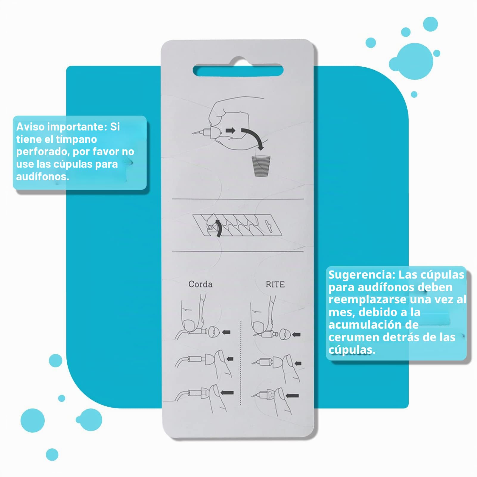 Cúpulas de audífonos para reemplazos Oticon, cúpulas de ventilación doble Oticon Minifit (8 mm/2 piezas), cúpulas universales para suministros de audífonos Oticon.