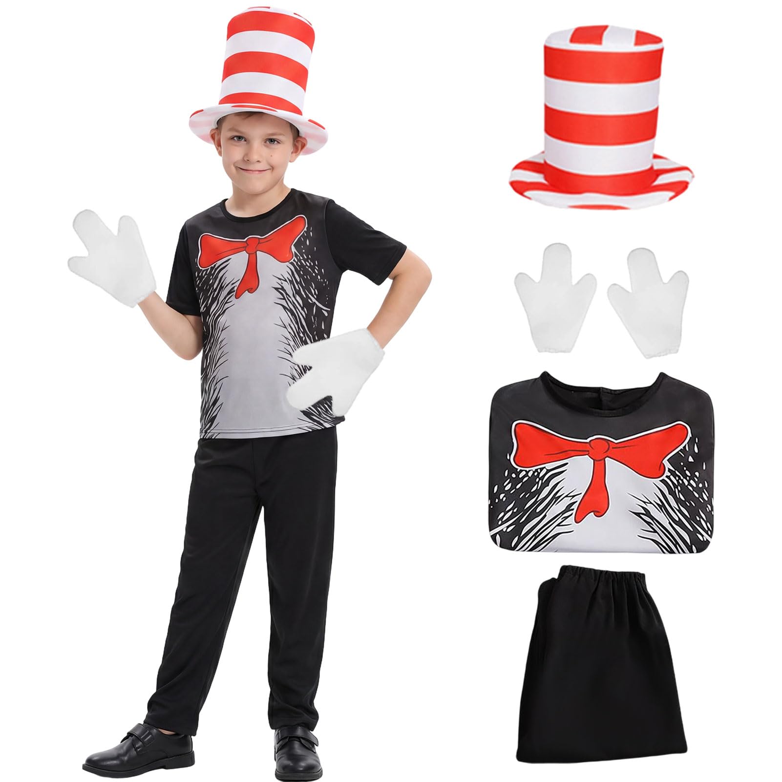 Aleshime Dr. Seuss The Cat in the Hat Costume Cat Costumes World Book Day Costumes Halloween Cosplay Fancy Dress (10-12 Years)