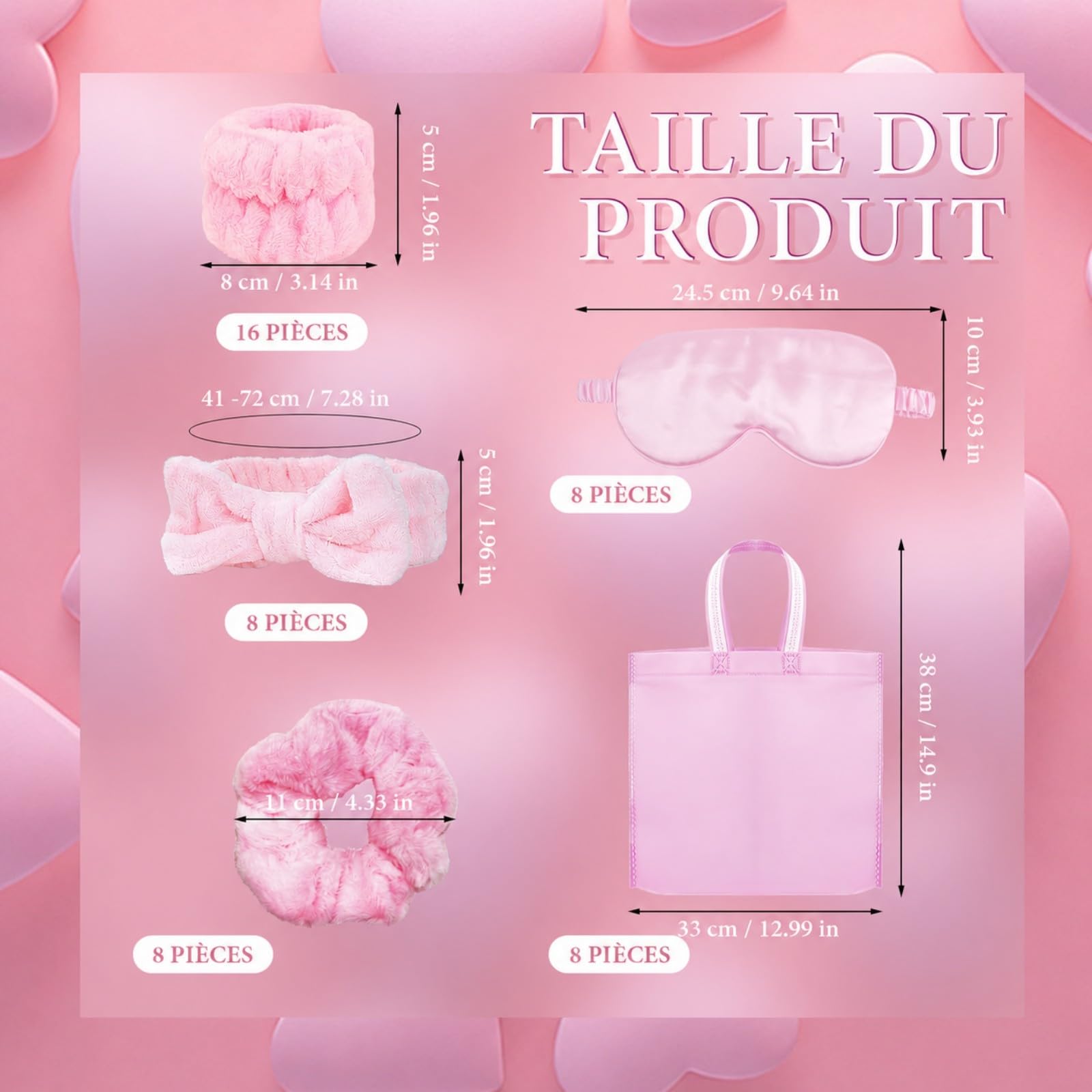 48 Pièces Kit Fête Spa Fille, Accessoires Soirée Pyjama avec Bandeaux, Bracelets, Masques de Sommeil, Chouchous et Sacs, Cadeaux Invités Anniversaire Enfant (Rose, Taille Unique)