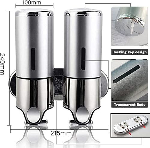 Miniatura 2 de Dispensador de jabón de doble pared, 2 x 16.9 fl oz, dispensador de jabón doble para montar en la pared, loción de gel de ducha, jabón, para baño,