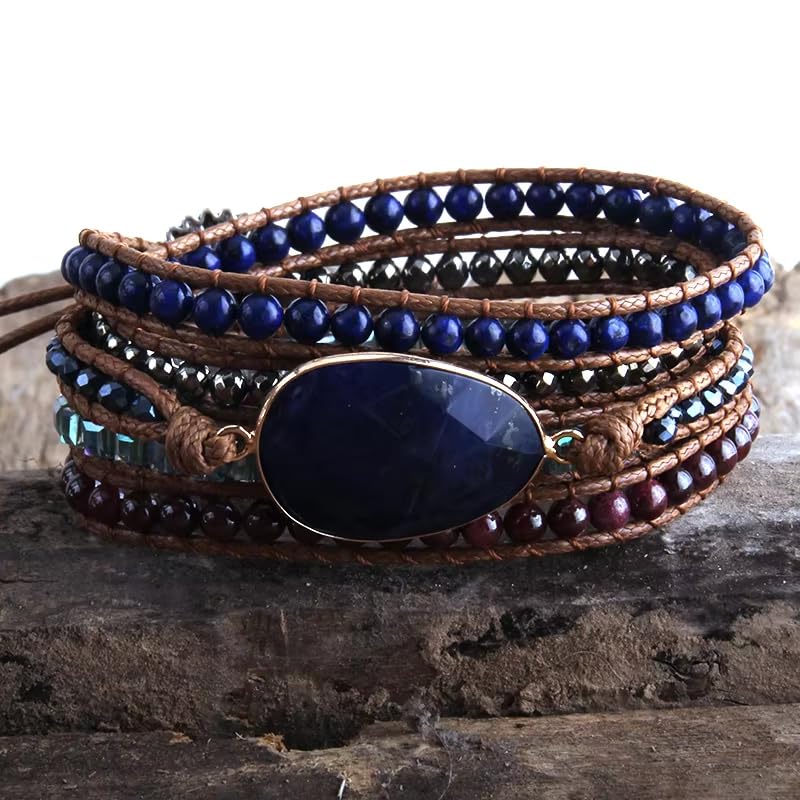 Image of Boho Stone Wrap Bracelet for Women,Turquoise Beaded Bracelet Jewelry Gift