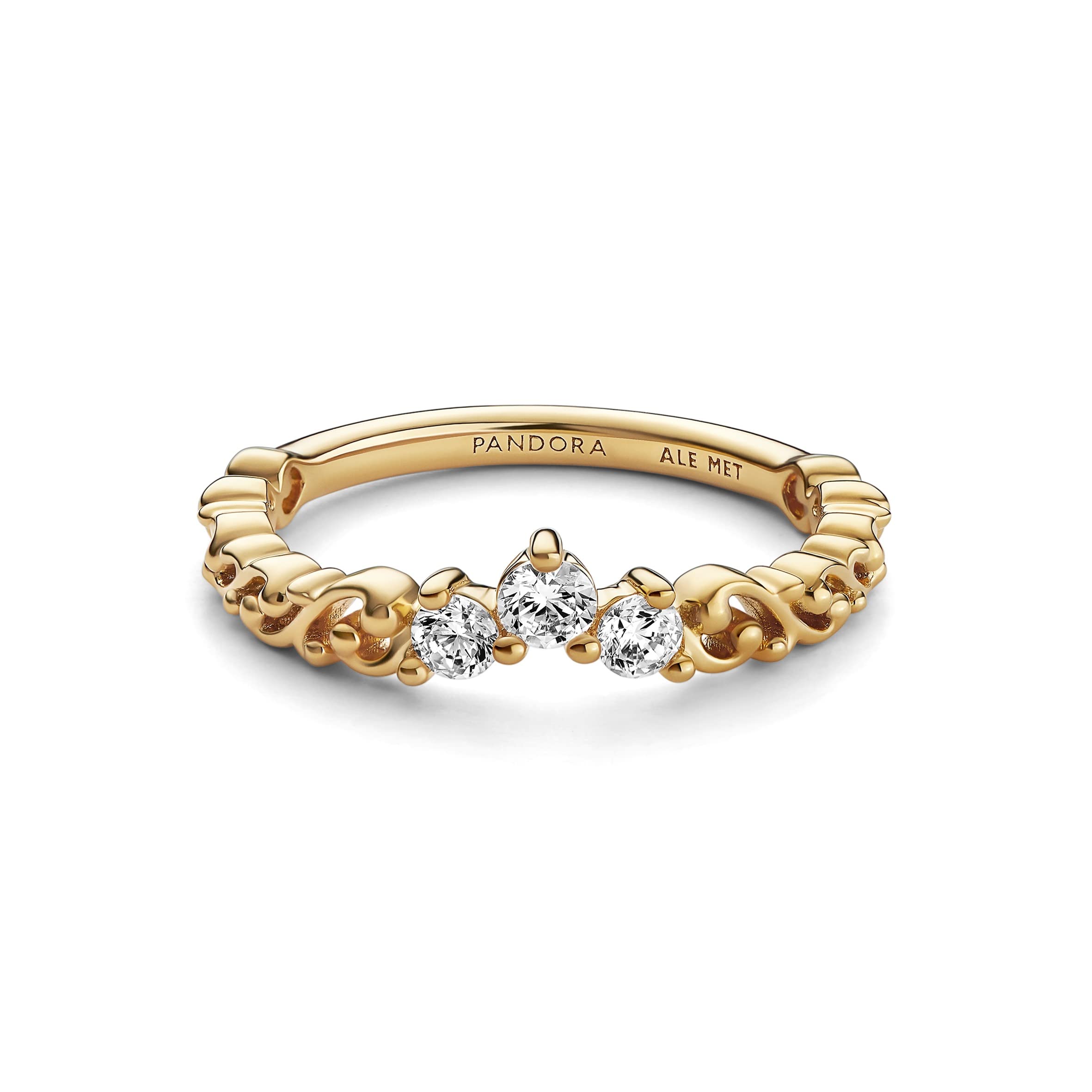 PANDORA Moments - Anello regale Tiara placcato in oro 14k con pietre di zirconia cubica incolori