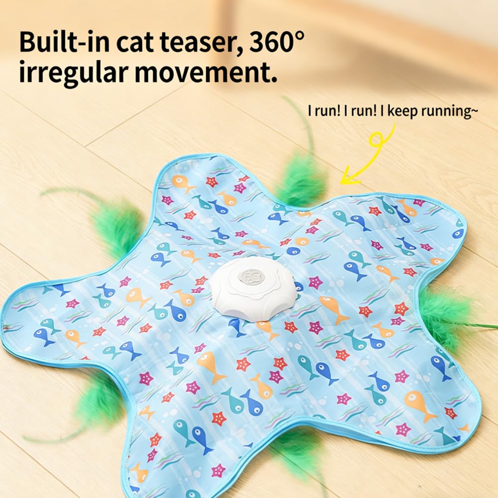 Automatisches Katzenspielzeug für Indoor-Katzen, Verstecken und Suchen Jagdspiel Übungs-Spielplatte, wiederaufladbares interaktives Katzenspielzeug, bewegliche verdeckte Federn, langlebiges