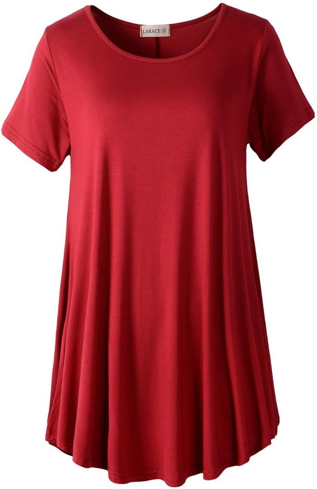 LARACE Plus Size Tops for Women Short Sleeve Shirts Casual Summer Clothes Round Neck Tunics for Leggings