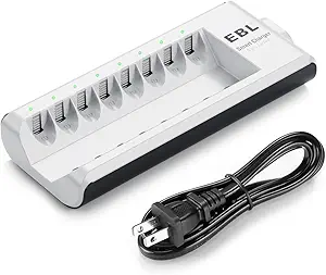 EBL AA AAA Battery Charger, 8-Bay Individual Charger for NiMH NiCD Rechargeable Batteries with AC Plug Fast Charging