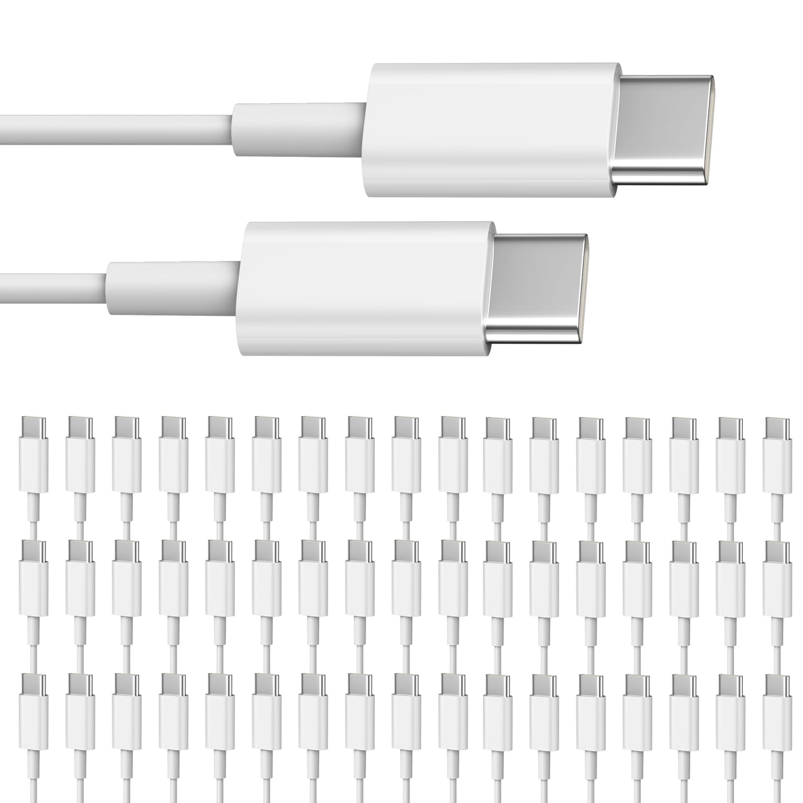 Smays Confezione da 50 cavi da USB C a USB C, 91 cm, cavo di ricarica rapida per telefono di tipo C, confezione multipla, bianco