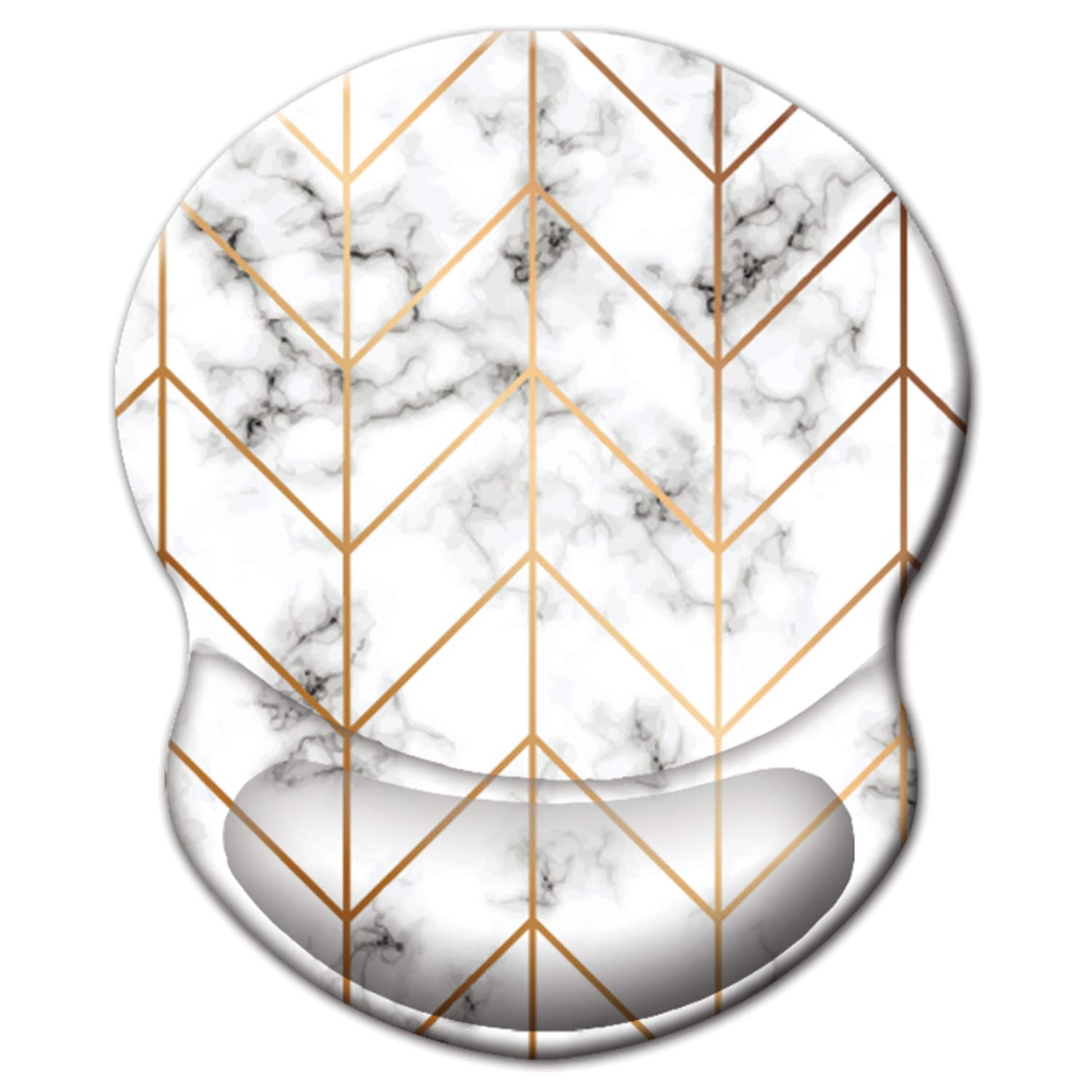 HEVITDA Mouse Pad with Wrist Support, Golden Geometric Lines Mouse Pads, White Marble Mouse Pads, Pain Relief Comfort Wrist Rest Pad with Non-Slip PU Base for Gaming, Home, Office & Travel