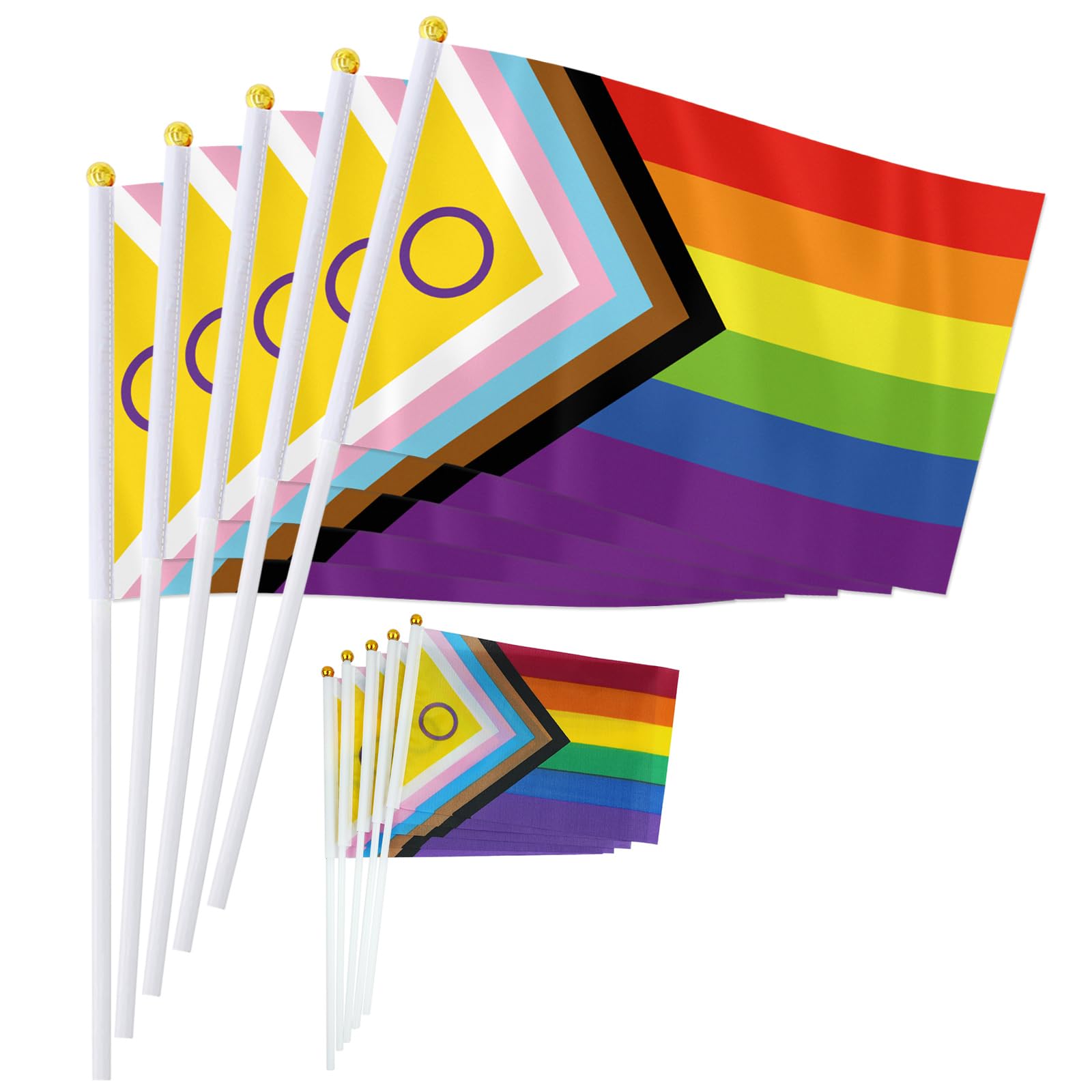 PTEROSAUR 20 Pack Intersex Inlcusive Progress Pride Handheld Flag, 5.5x8.2 Inch Small Hand Held LGBTQ Rainbow Flag for Pride Month Celebration Decoration