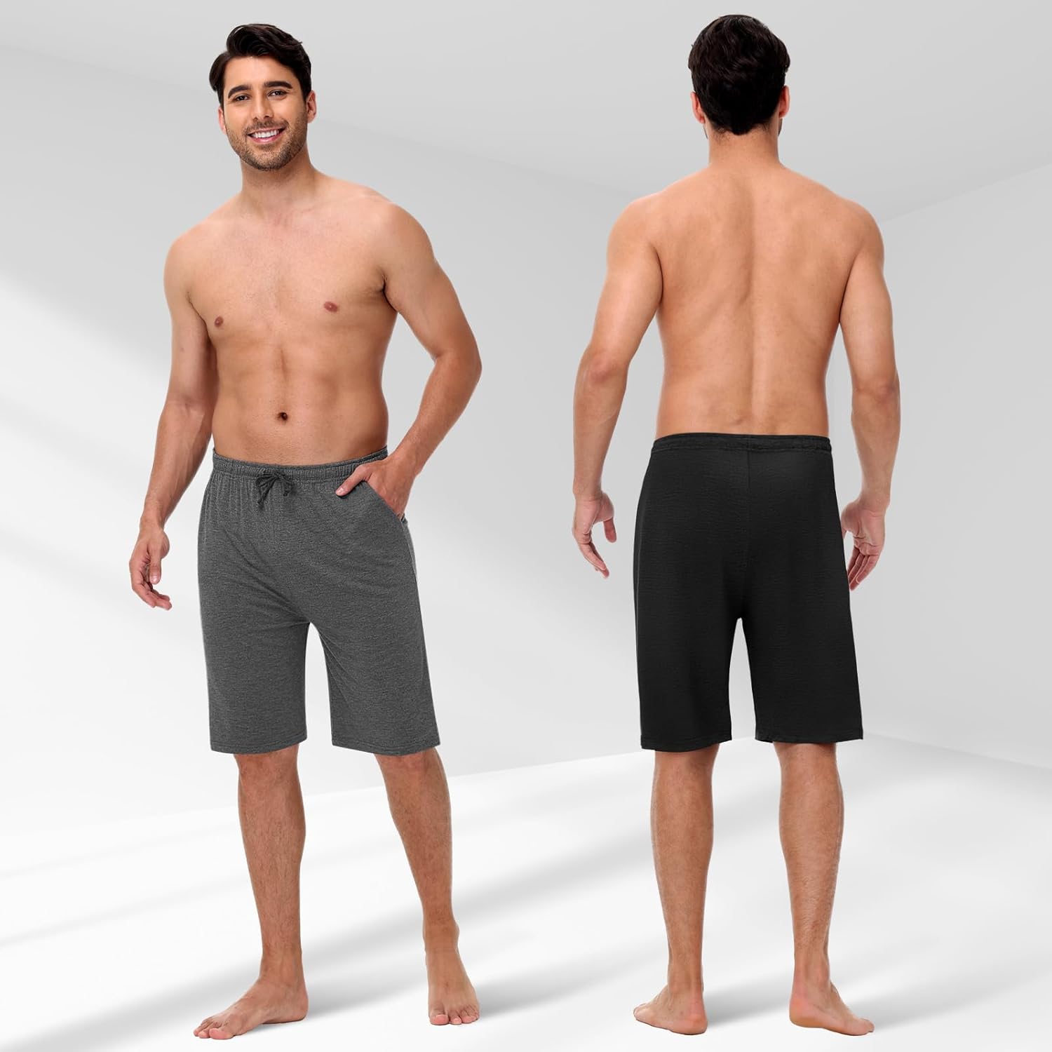 2 Pack Men’s Pajama Shorts Soft Modal Boxer Shorts Comfy Breathable Elastic Sleep Bottoms Pants with Pockets - Image 2