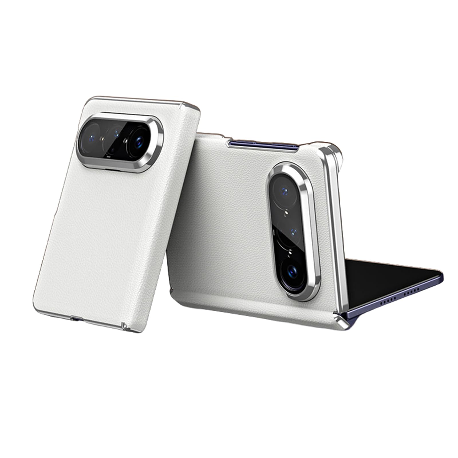 FDUJINH Genuine Leather Cover for Huawei Pura X Max, Light Luxury Electroplated Phone Back Case Hinge Camera Shockproof Shell