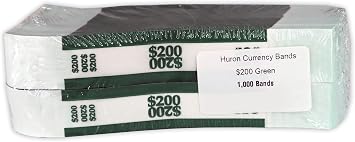 Huron Currency Money Band Wrappers $200 Green 1000 pcs