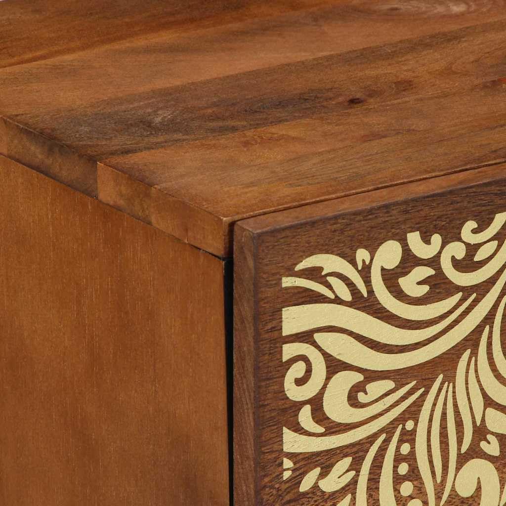 Set di 2 comodini con anta, color marrone miele, in legno di mango massiccio, comodino moderno con vano portaoggetti e bottoni in ottone, 40 x 33 x 46 cm, design compatto per camera da letto