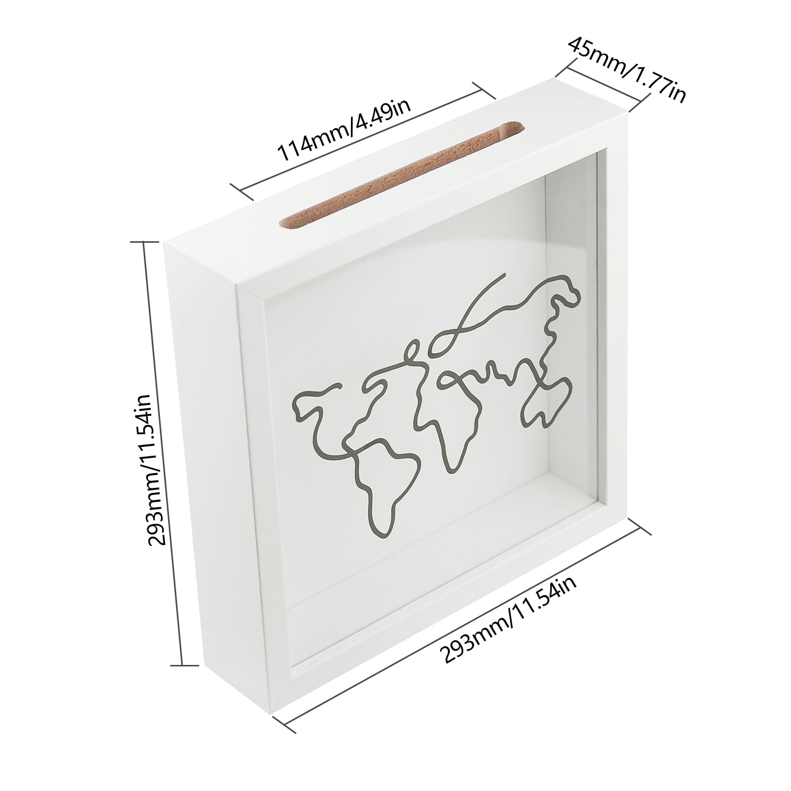Scatola per archivio di avventure, scatola dei ricordi di viaggio e avventura, scatola bianca da viaggio con slot e design con mappa del mondo (1 pezzo, 28 x 28 cm)