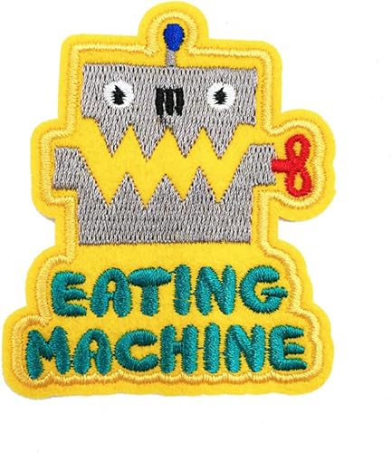 Obokata Parche bordado a máquina para comer, divertido eslogan de robot, insignia para coser, emblema, accesorios de bricolaje para chalecos,