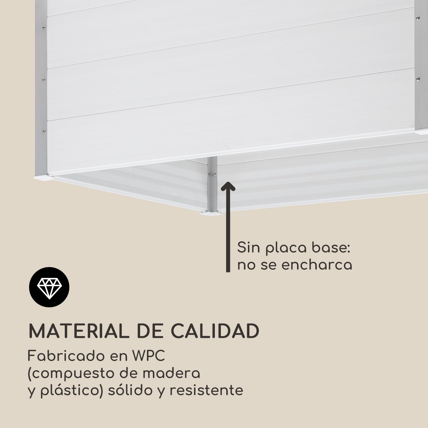 Blumfeldt Nova Grow Bancal de jardín, 150 x 91 x 100 cm (An x Al x Pr), Material: WPC con protección anti-UV, antioxidante y anticongelante, Aspecto de madera, Altura ergonómica, Montaje fácil, blanco