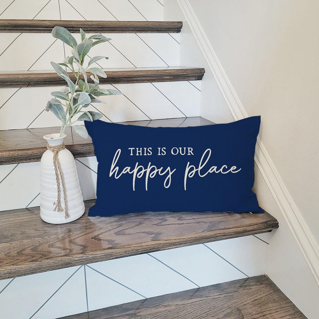 PANDICORN This is Our Happy Place Pillow Covers 12x20 Inch Blue Modern Farmhouse Outdoor Cottage Decorations Lumbar Decorative Throw Pillows Cases for Home Living Room Bedroom Porch Couch Sofa Decor - Image 7