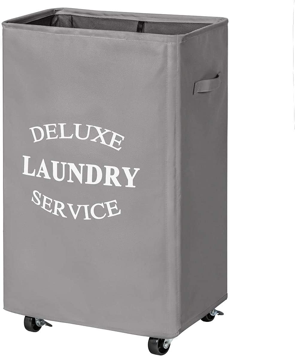 Chrislley 90L Rolling Laundry Hamper on Wheels Laundry Hamper for Laundry Collapsible Clothes Hamper with Wheels Large Laundry Basket Rolling Tall Laundry Cart (Grey)