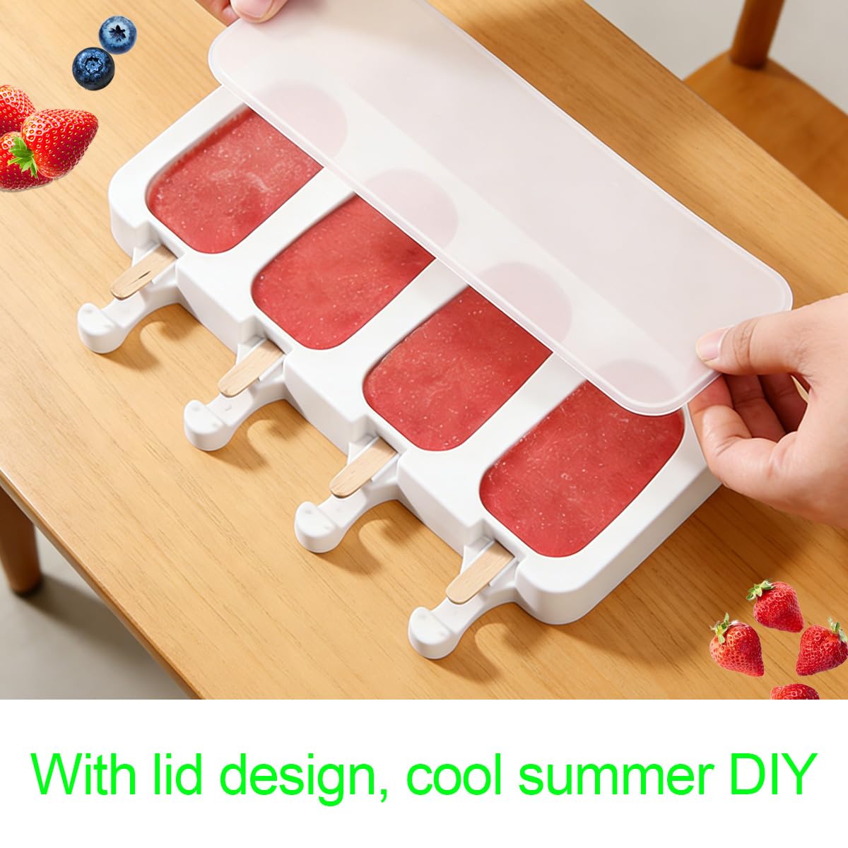 3 Moldes Para Helados con tapa, Molde de silicona para helado, Incluye 100 palitos de helado 100 bolsas para envolver, 100 cintas y 100 pegatinas, para helados congelados para hacer tú mismo