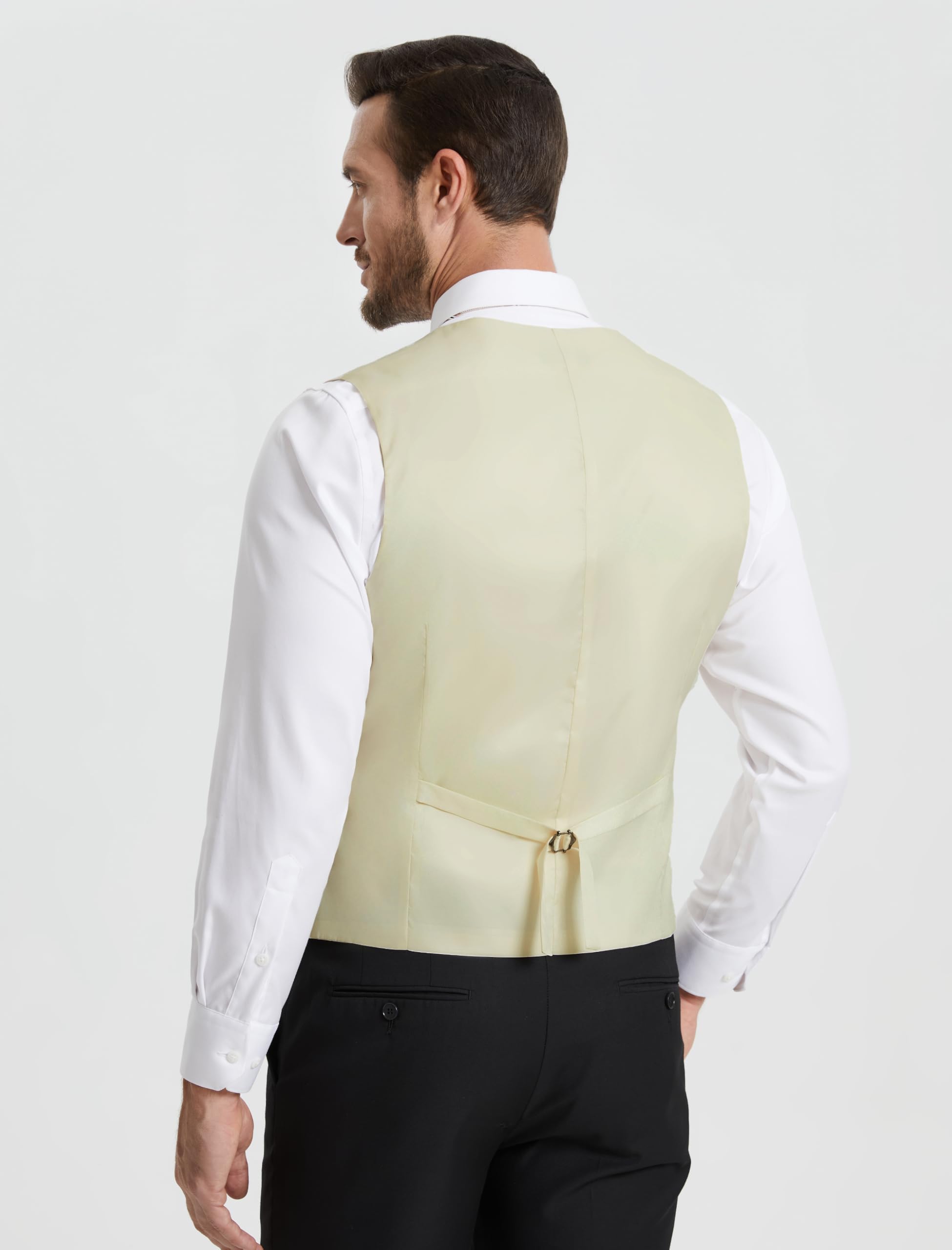 HISDERN Chaleco Traje Hombre Elegante Formal Clásico Color Liso Ajustable Chalecos de Vestir Hombre con 3 Botones Bolsillo para Boda Ceremonias Fiesta Negocio Eventos Regular Fit S-4XL