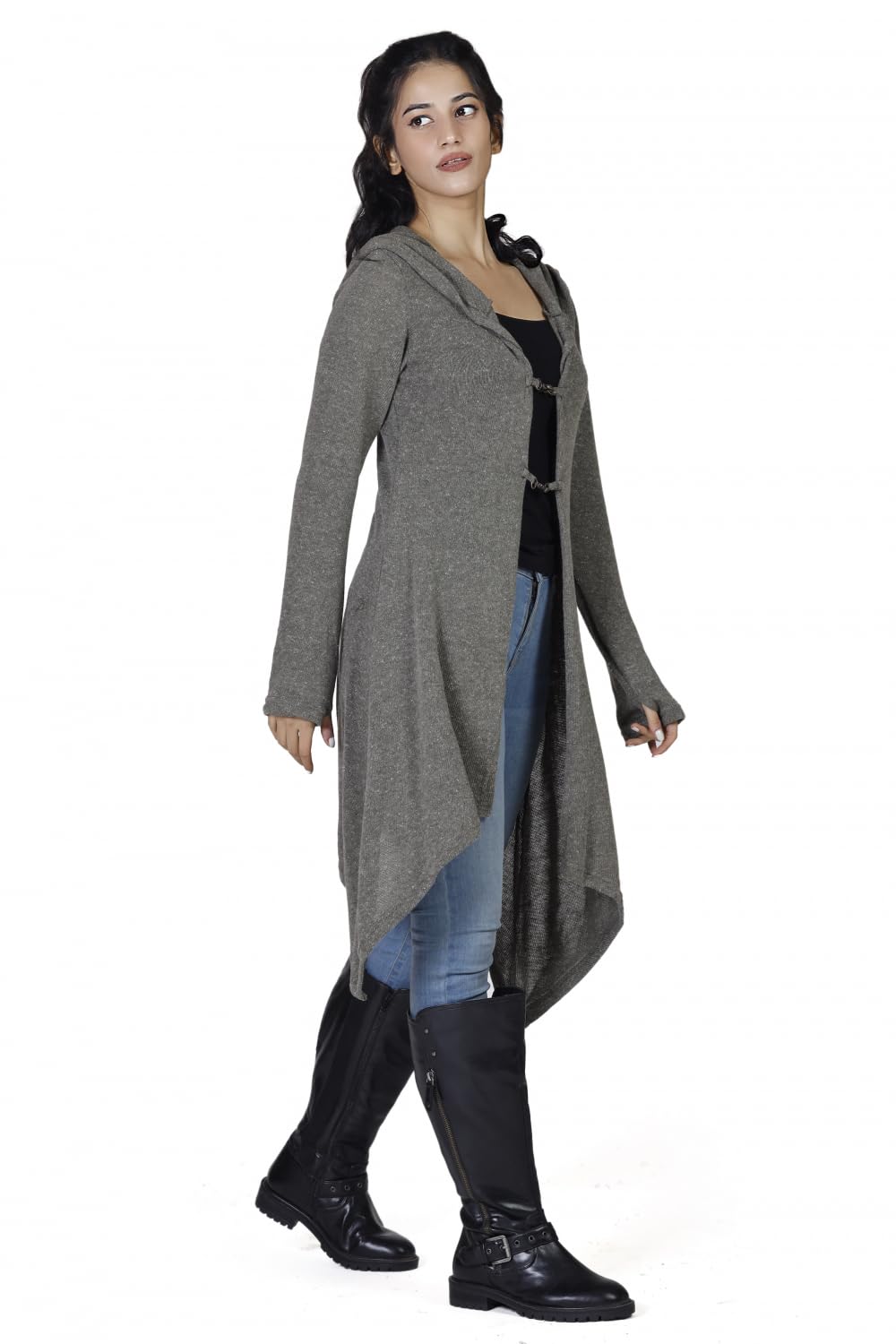 GURU-SHOP, Rebeca Larga, Abrigo de Punto con Capucha Ancha, Chaqueta Caqui, Sintético, Tamaño:S/M (36), Cardigans y Ponchos
