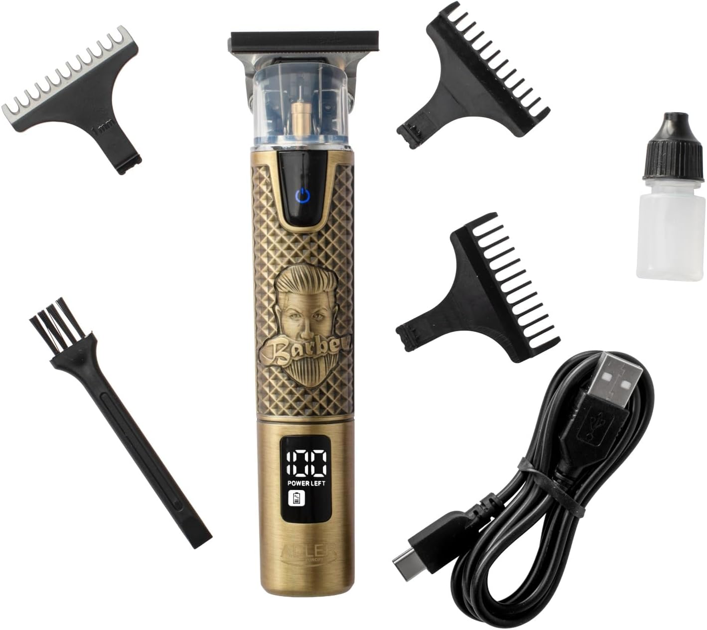 Adler Europe AD 2970 Professional Barber Trimmer - Movable Ceramic Blade, LED Display, USB-C, 180 Minutes