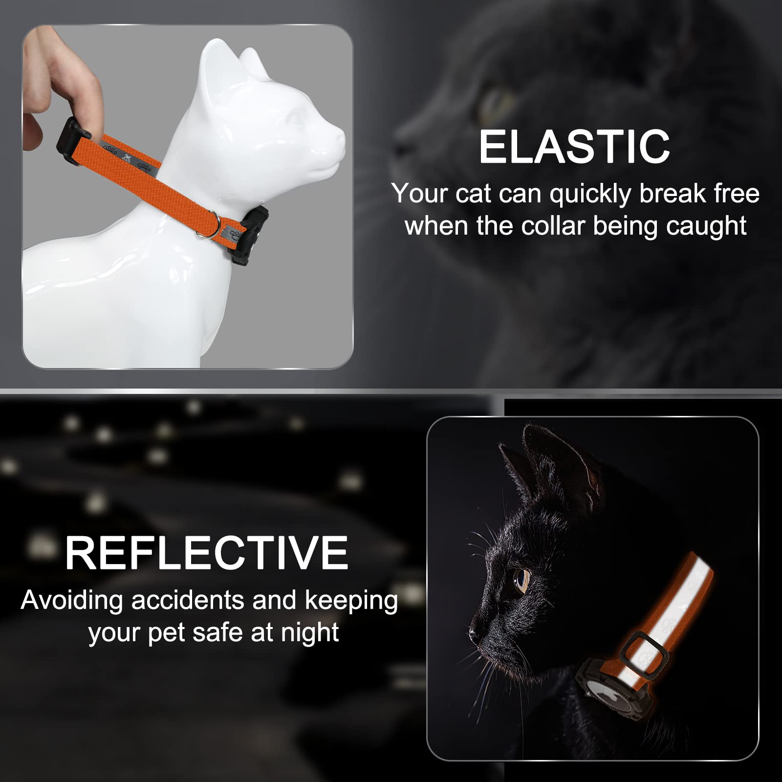 Reflective Airtag Cat Collar, JIARUI Integrated Apple Airtag Cat Collar, GPS Cat Tracker Collar with Airtag Holder and Bell - Image 2