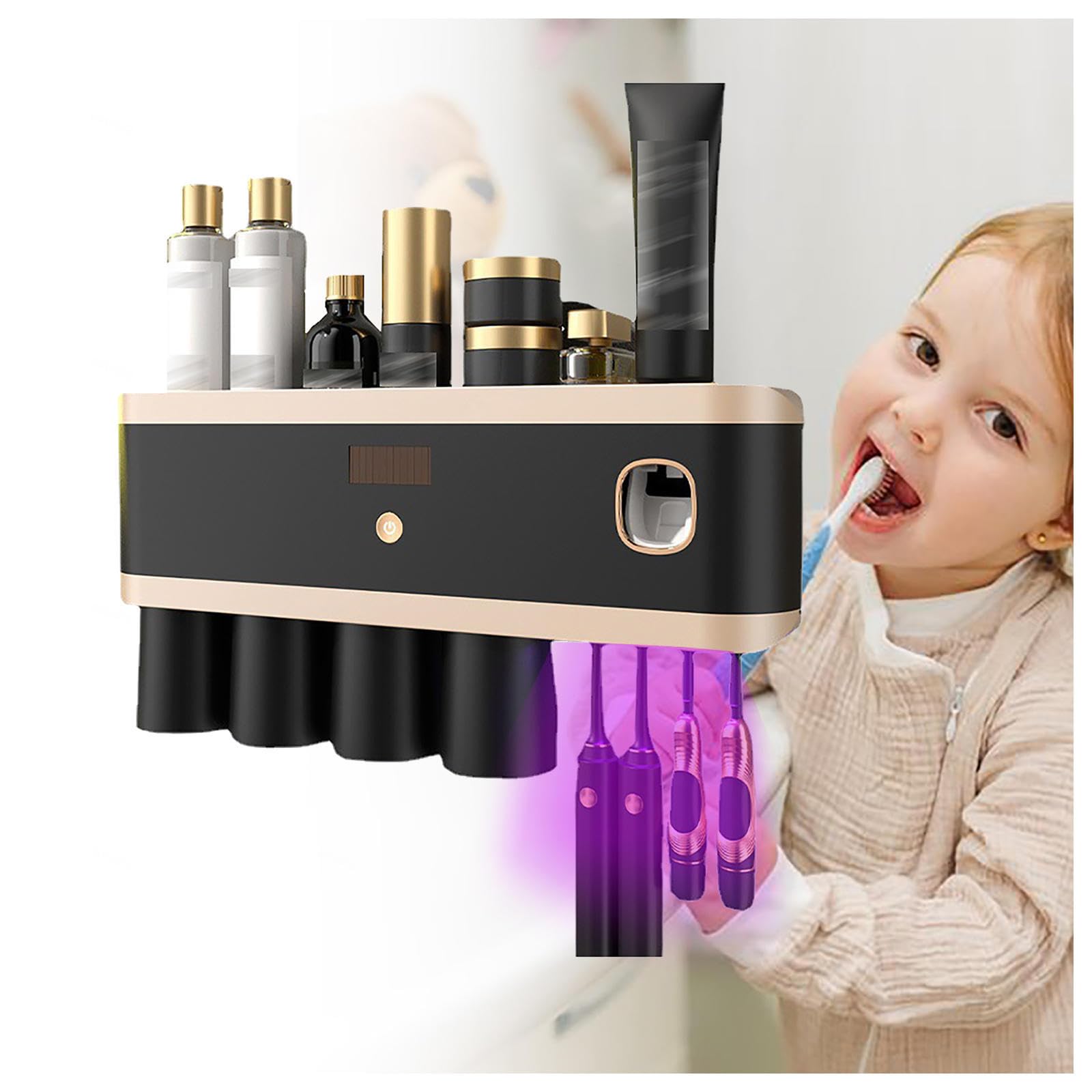 Soporte Cepillo De Dientes Inteligente Limpieza Profunda con UV, Soporte Cepillo Electrico Montado En La Pared con Múltiples Ranuras De Carga Solar USB, Soporte Cepillo De Dientes,4-Cups