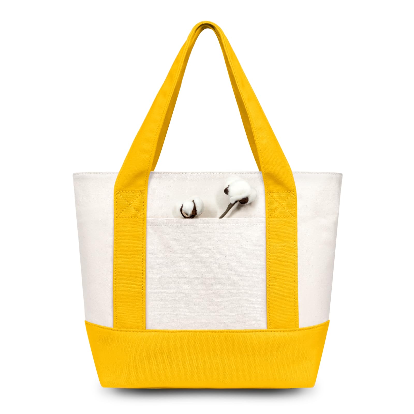 TOPDesign 3-Pack Small Canvas Tote Bags with an External Pocket, Reusable Bags, Top Zipper Closure, Daily Essentials (Yellow/Natural)