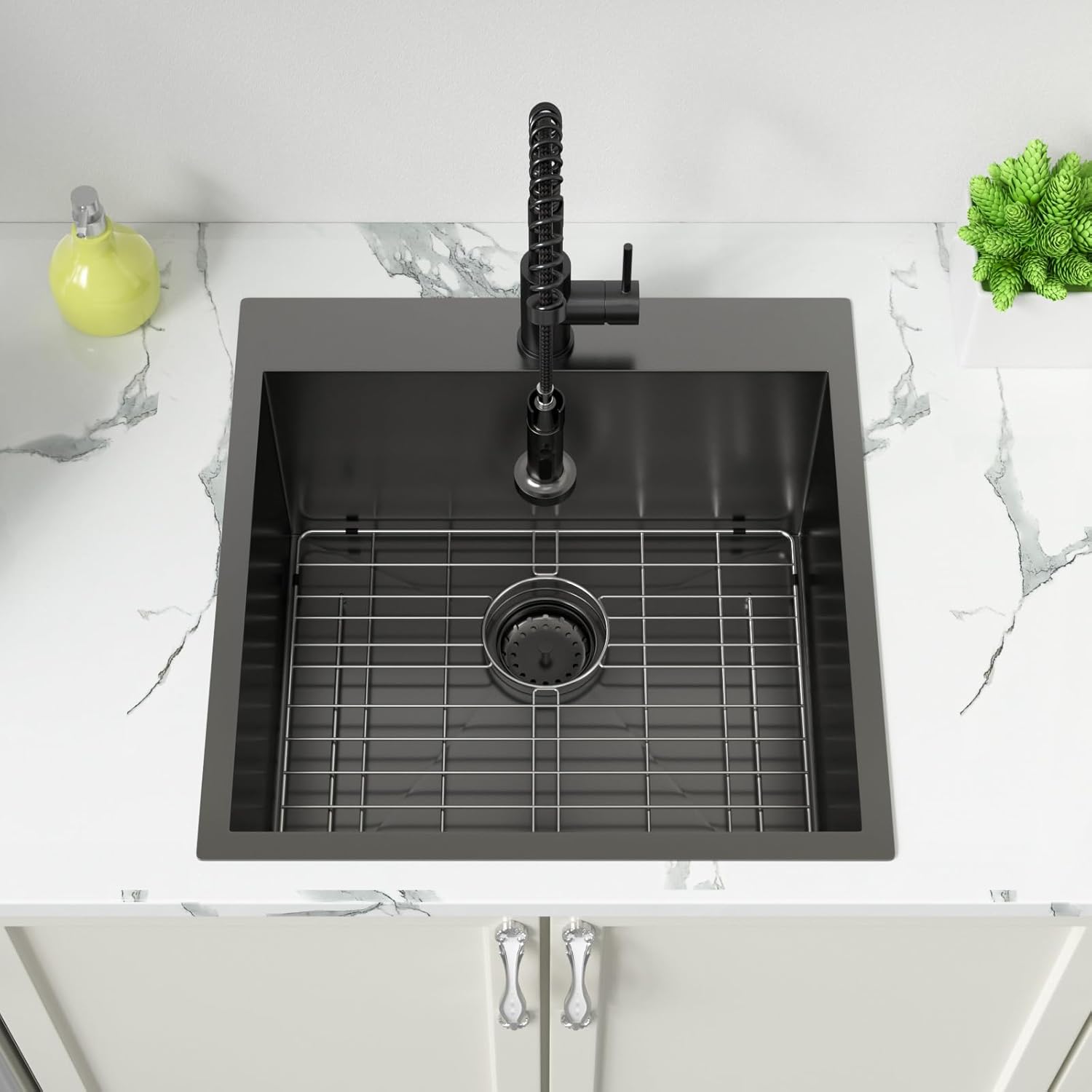 Sarlai Laundry Sink - Drop In 22"x22"x12" Deep Black Laundry Utility Sink Drop-in Topmount Single Bowl Sink 16 Gauge Stainless Steel Gunmetal Black Kitchen Laundry Room Sinks